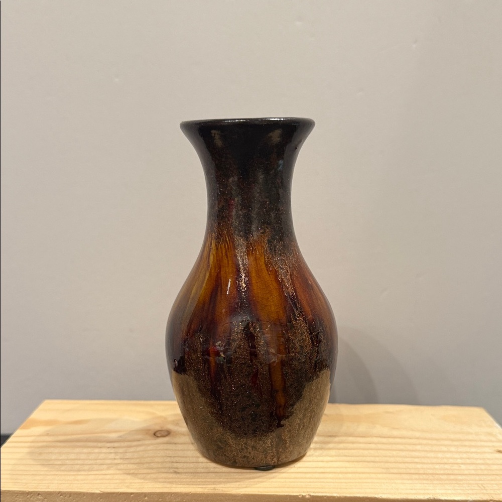 Brown and Copper Sparkle Drip Glaze Bud Vase